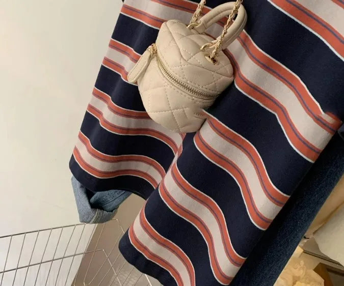Fashion Striped Short Sleeved T-shirt Women Spring Summer Loose Versatile Top Retro O-neck Casual Harajuku Student Tee