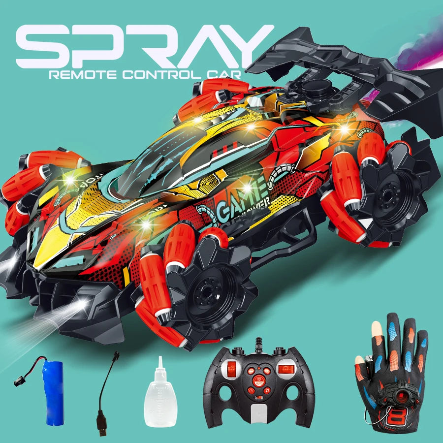 F1 Drift RC Car With Led Lights Music 2.4G Glove Gesture Radio Remote Control Spray Stunt Car 4WD Electric Children Toys