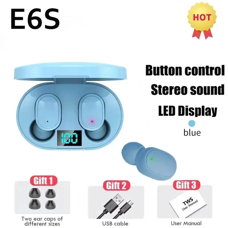 2025New E6S Wireless Bluetooth Earphones A6S TWS Headset Noise Cancelling Earphones With Microphone Headphones For iPhone Xiaomi