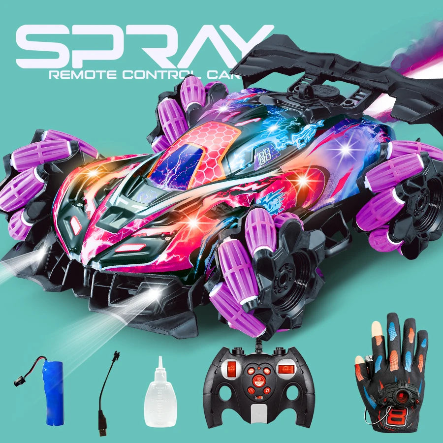 F1 Drift RC Car With Led Lights Music 2.4G Glove Gesture Radio Remote Control Spray Stunt Car 4WD Electric Children Toys