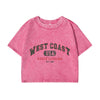 Womans Cotton Crop Tees Trend O-Neck Distressed Washed T-Shirts West Coast Usa North Carolina Prints Short Sleeve Street Clothes