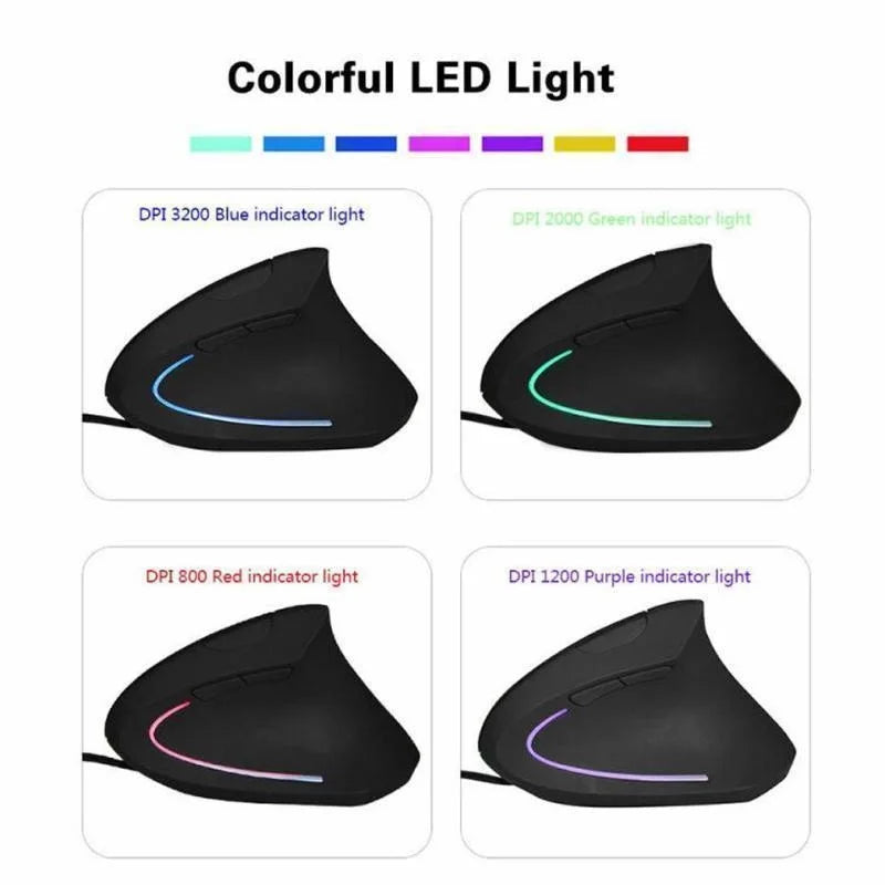 Right Hand Vertical RGB Mouse Wired Ergonomic Gaming Mouse 3200DPI USB ...