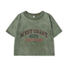Womans Cotton Crop Tees Trend O-Neck Distressed Washed T-Shirts West Coast Usa North Carolina Prints Short Sleeve Street Clothes