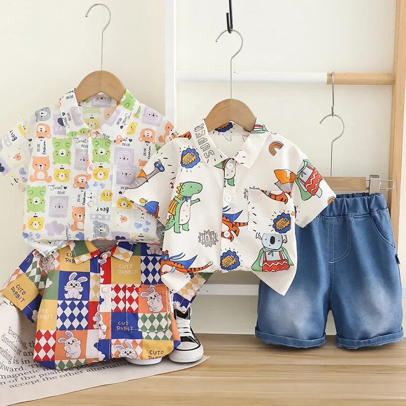 Boys Summer Outfit Thin Short Sleeve Shirt Two-Piece Set Fashionable Baby Boy Clothes Lightweight Clothing Set for Boys