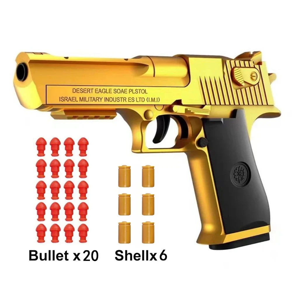Continuous Shot Mechanical Auto Desert Eagle Airsoft Toy Gun Ejecting Shells Soft Bullets Kids Outdoor Target Game