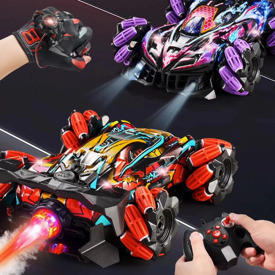 F1 Drift RC Car With Led Lights Music 2.4G Glove Gesture Radio Remote Control Spray Stunt Car 4WD Electric Children Toys