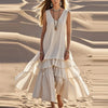 2025 Summer New Cotton and Linen Loose Long Skirt Fashion Women's Dress Retro Women's V-neck Pocket Party Long Skirt