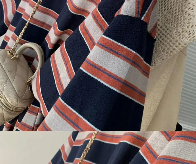 Fashion Striped Short Sleeved T-shirt Women Spring Summer Loose Versatile Top Retro O-neck Casual Harajuku Student Tee