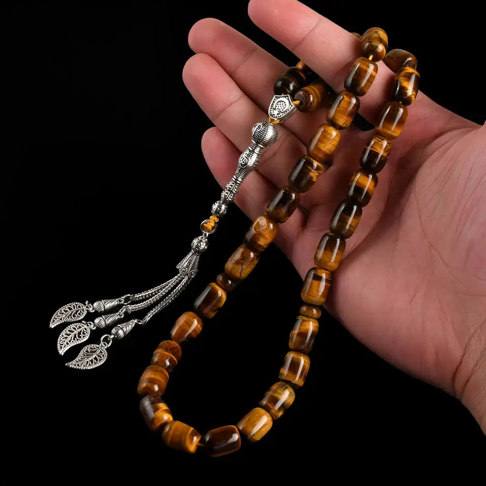 Natural Stone Yellow Tiger Eye 33 islamic Tasbih Tespih Masbaha Subha Muslim Prayer Beads