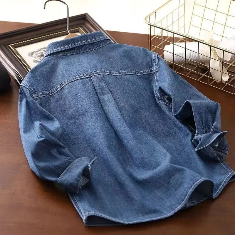 Boys' Denim Shirt Long Sleeve Casual Outerwear Spring Autumn New Style Children's Clothing Thin Cardigan Top for Big Kids