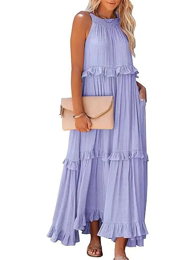 Women's Spring Summer New Collection Solid Color Vacation Style Fashionable Ruffle Edge Long Skirt Large Display Beach Skirt
