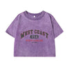 Womans Cotton Crop Tees Trend O-Neck Distressed Washed T-Shirts West Coast Usa North Carolina Prints Short Sleeve Street Clothes