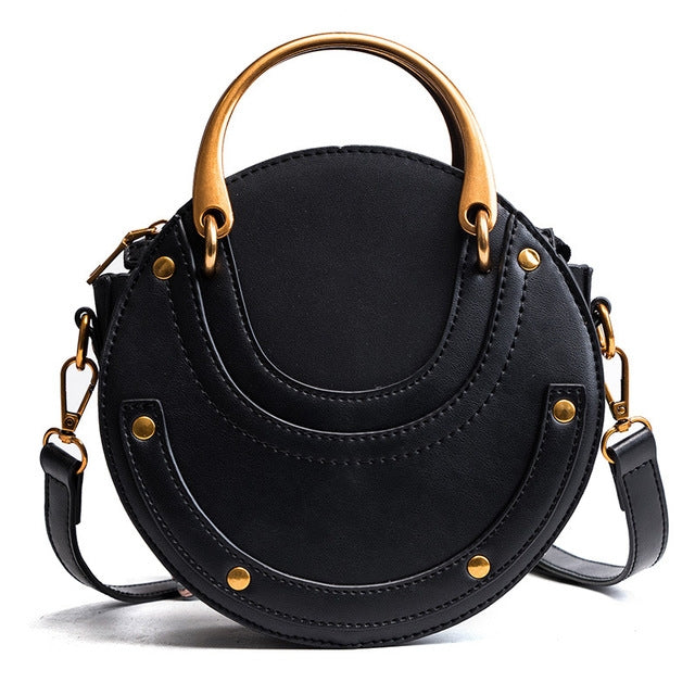 Circular Scrub PU Leather Women Bags Retro Handbag Shoulder Mini Bag