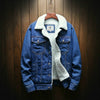 Men Winter Wool Liner Jean Jackets Outerwear Warm Denim Coats, Size:XXXXXL(Sky Blue)