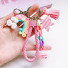 4 PCS Cute Soft Clay Rainbow Keychain Student Schoolbag Lollipop Pendant, Colour: Green Rope Rainbow