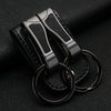 HONEST Cowhide Double Ring Keychain Waist Hanging Car Key Pendant