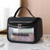 PVC Translucent Cosmetic Bag Frosted Toiletry Bag PU Flip Top Bath Bag(White)