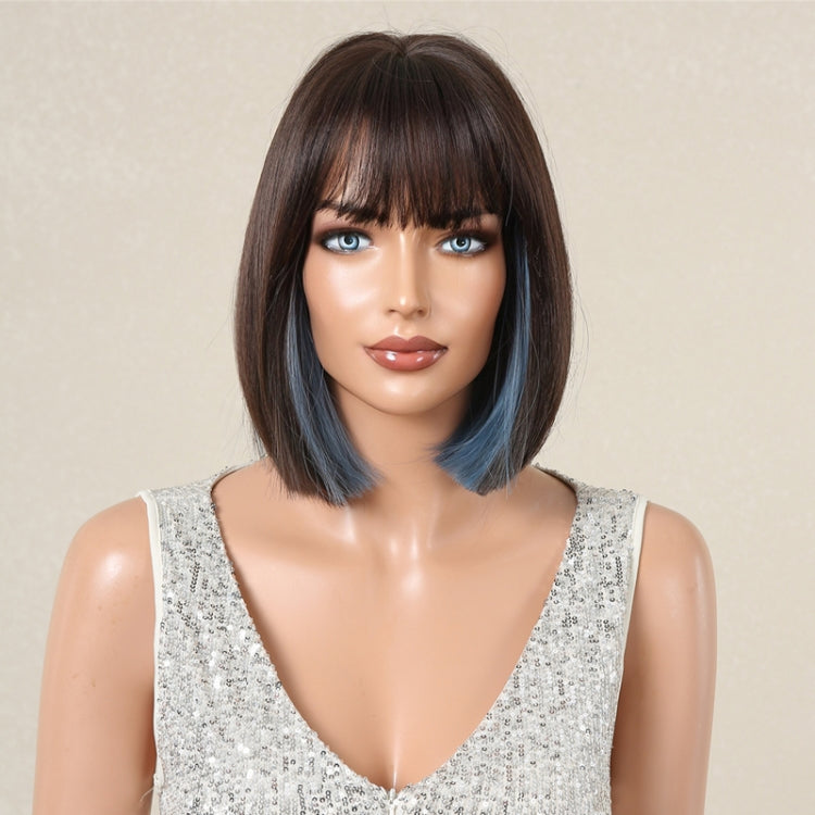 Women Full Bangs Bob Light Breathable Full Head Wig(Highlight Brown LC2132-1)