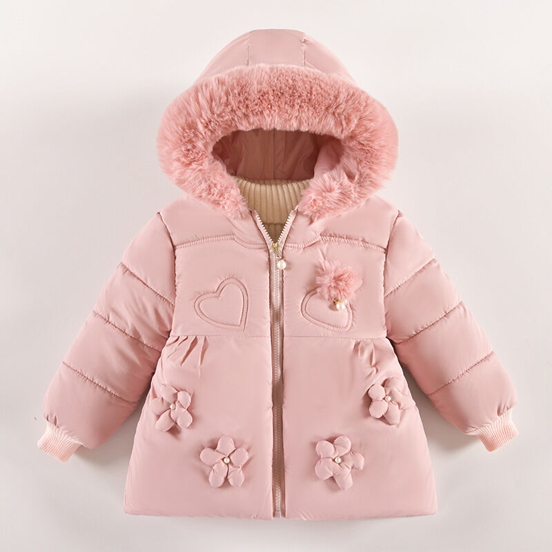 Flower Hooded Jackets & Coats Fur Collar 18M-4Y Coats & Jackets