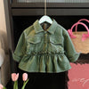 Leather Jackets Green Lapel Ruffled 18M-7Y Toddler Girls Coats & Jackets