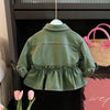 Leather Jackets Green Lapel Ruffled 18M-7Y Toddler Girls Coats & Jackets