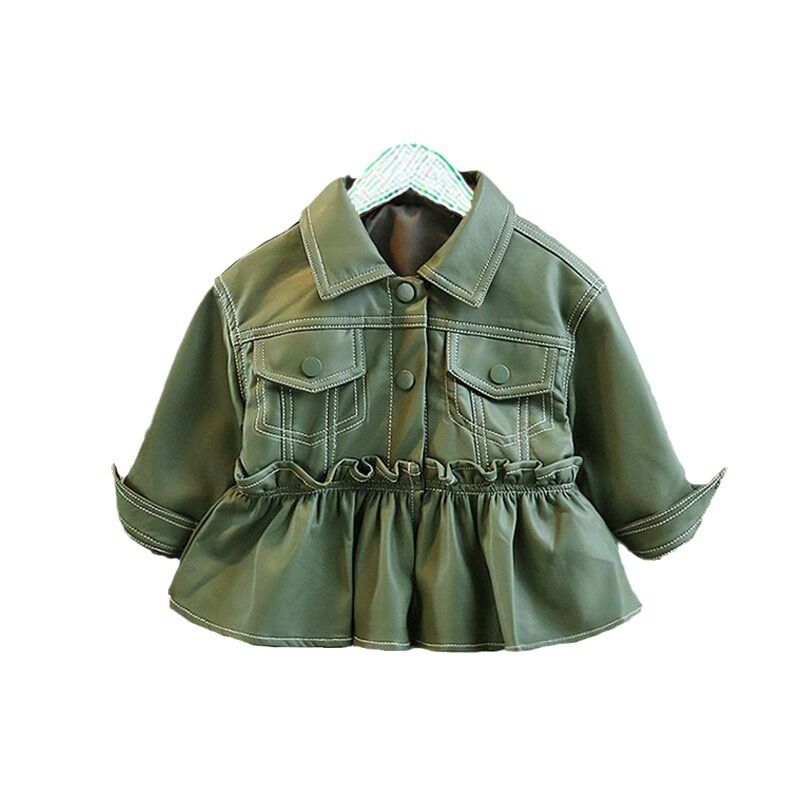 Leather Jackets Green Lapel Ruffled 18M-7Y Toddler Girls Coats & Jackets