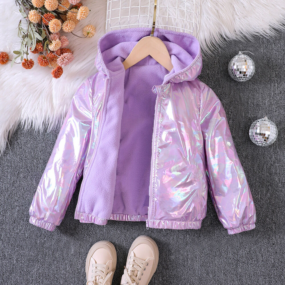 Colorful Glossy Hooded Plush Zip-Up Jackets 4-9Y Kids Girls Coats & Jackets