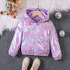 Colorful Glossy Hooded Plush Zip-Up Jackets 4-9Y Kids Girls Coats & Jackets