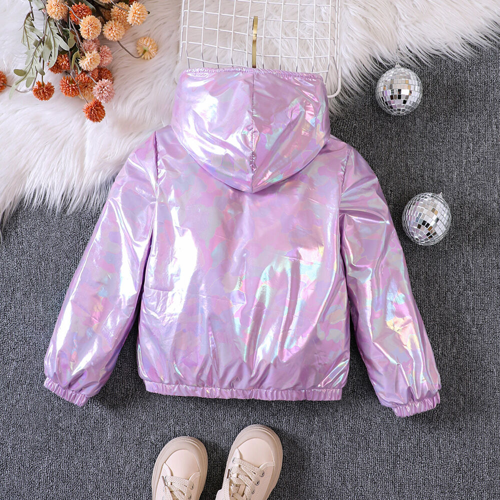 Colorful Glossy Hooded Plush Zip-Up Jackets 4-9Y Kids Girls Coats & Jackets