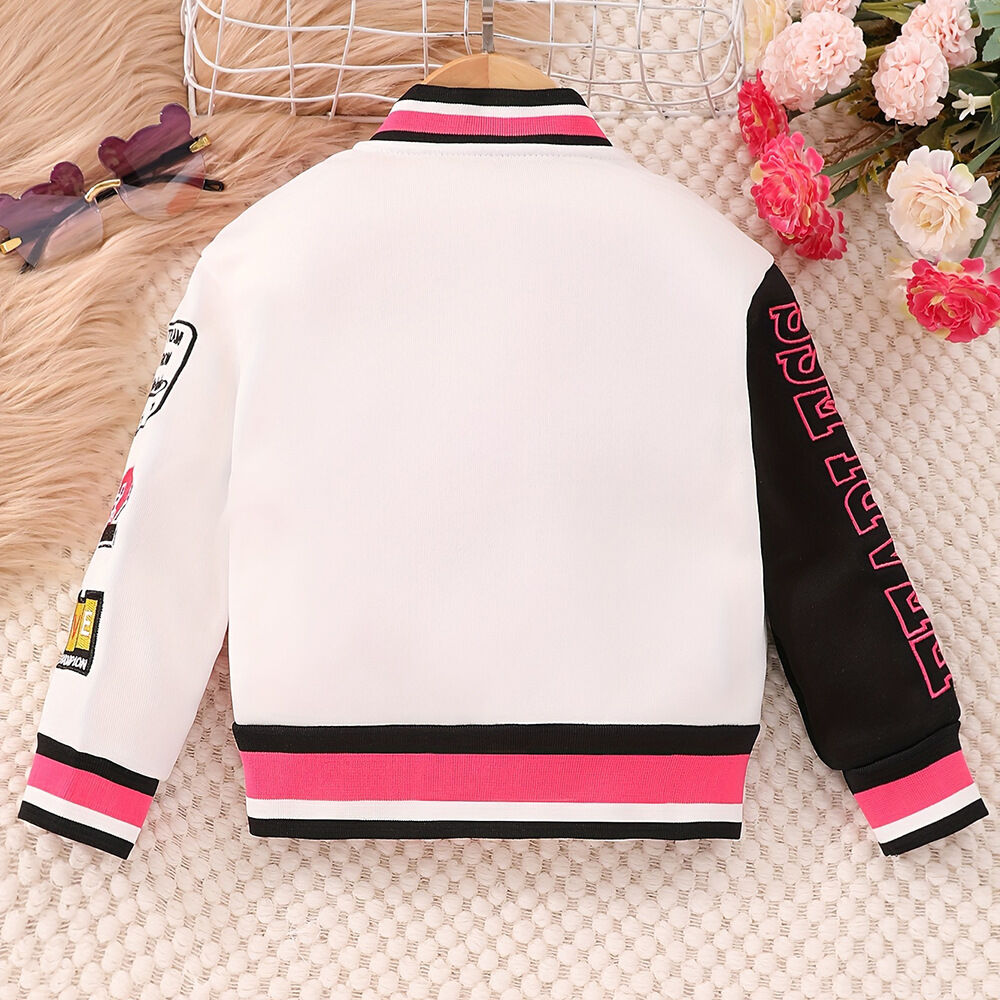 Baseball Casual Rose Printed Sports Jackets 3-7Y Toddler Girls Coats & Jackets