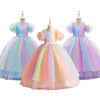 Kids Girls Mesh Princess Dress Rainbow Gradient Flower Kids 7-12Y