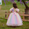 Kids Girls Mesh Princess Dress Rainbow Gradient Flower Kids 7-12Y