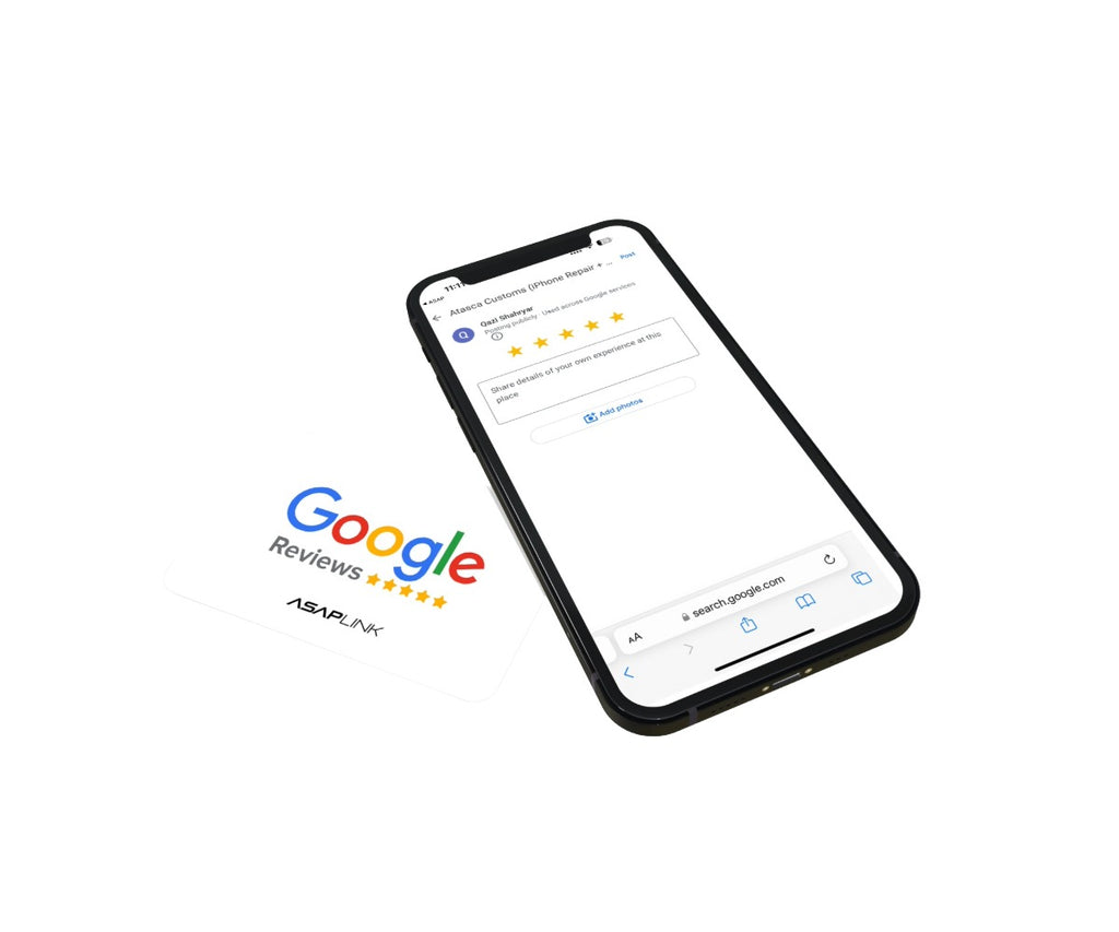 ASAPLINK Google Review NFC Cards with QR Code printed on card - Classic White with one side printing