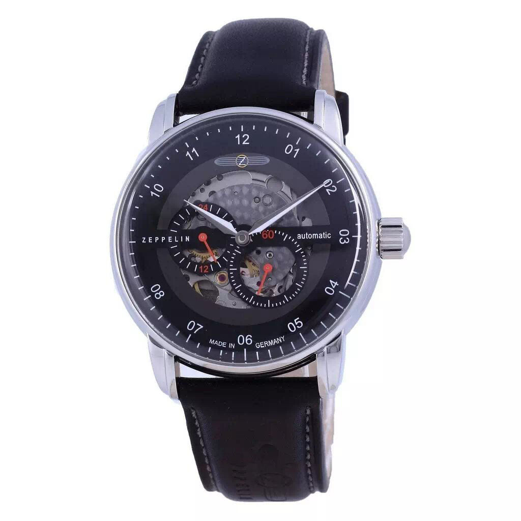 Zeppelin Captain's Line Skeleton Leather Automatic 8664-2 86642 Men's Watch