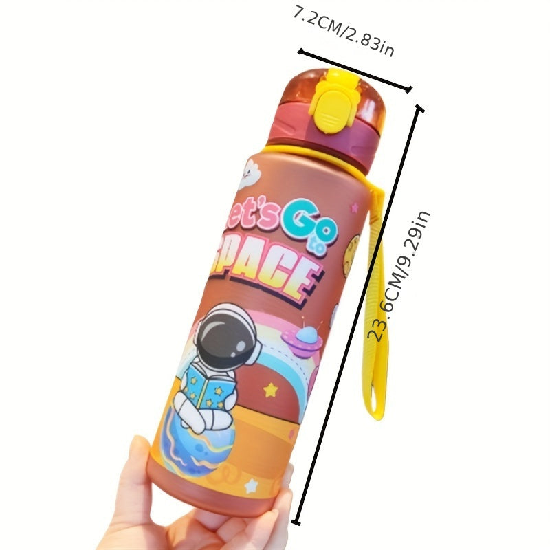 Water Bottles1pc 700ml Space Astronaut Themed Plastic  With Carrying Strap, Leakproof Drink Cup With Flip Lid For Kids, Portable & Adorable Beverage Cup For School And Travel, FS