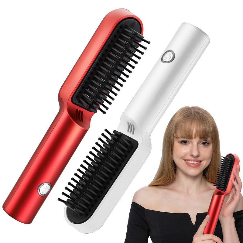 Hot Air Comb USB Portable Re chargeable Professional Hair Dryer Brush 2 In1 Mini Hair Straightener Curler Brush Hair Styler