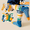 10-Pair Pack Children's Cute Bear and Striped Cartoon Calf-Length Socks, Polyester Blend Comfort Fit for All Seasons,FS