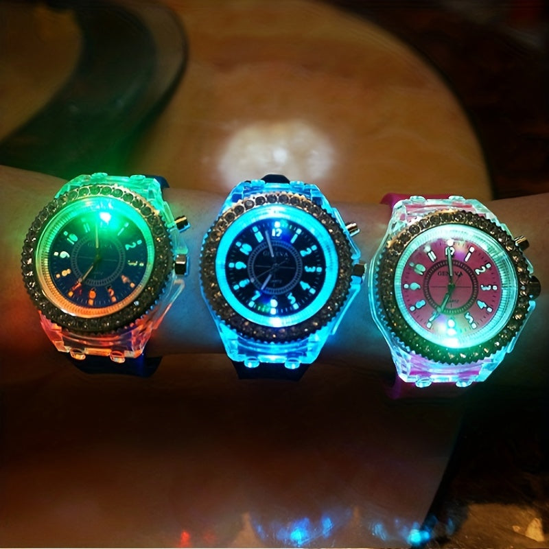 LED Glowing Watches Rhinestone Stubbed Silicone Watches Gift For Birthday Christmas Gift Accessories FS