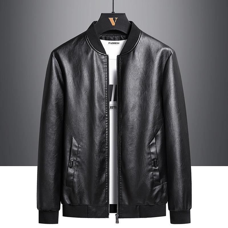 New Men's Casual Leather Clothing Autumn And Winter Standing Collar Plus Size Velvet Padded Thickened Coat