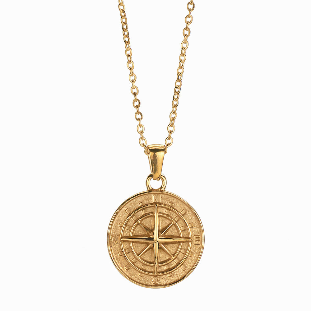 Stainless Steel Compass Circular Necklace