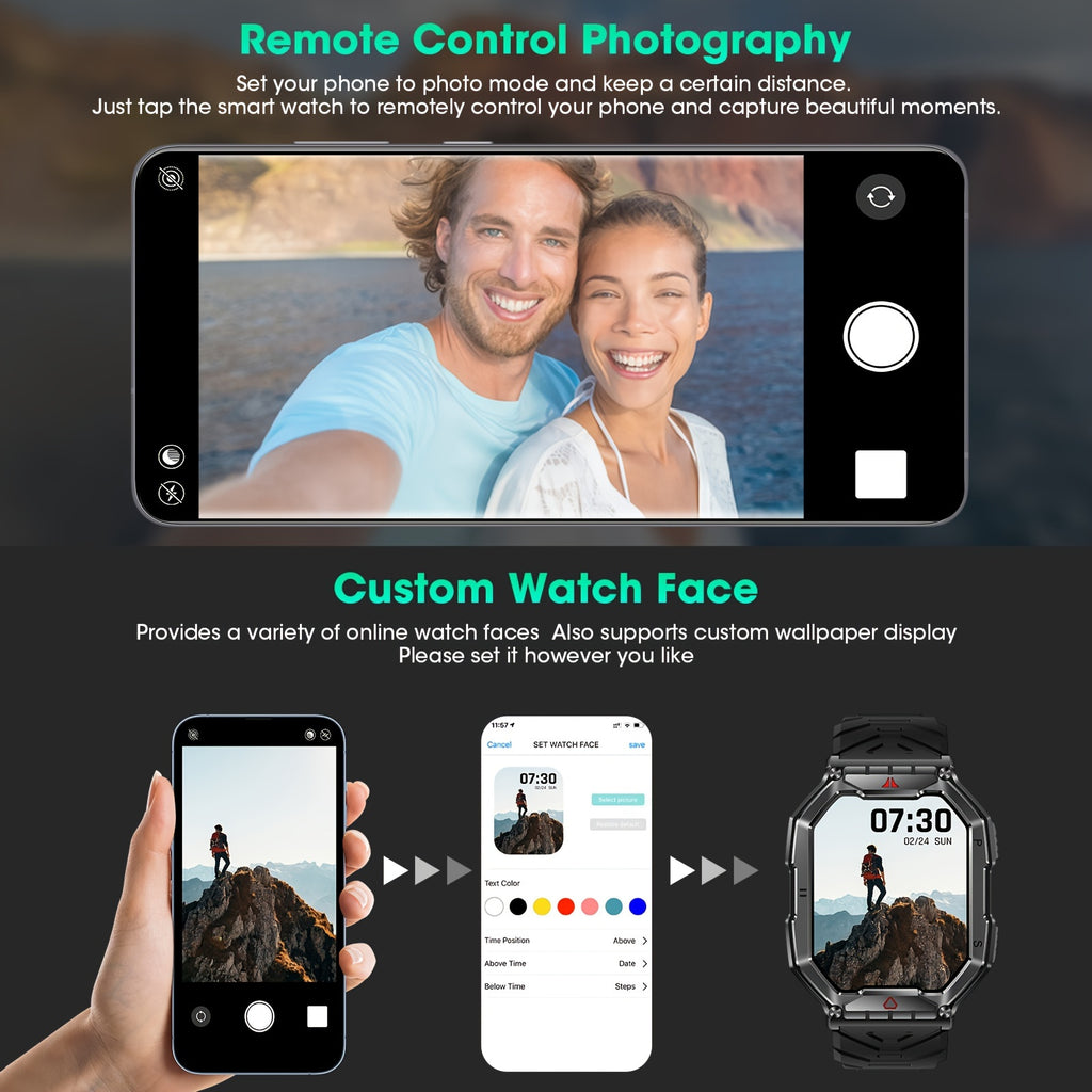 Smart Watch, Battery Life, Ultra-clear Large-screen Magnetic Charging, Hundreds Of Sports Modes, With Flashlight, Wireless Calls, Built-in Altitude Compass, For Men And Women -FS