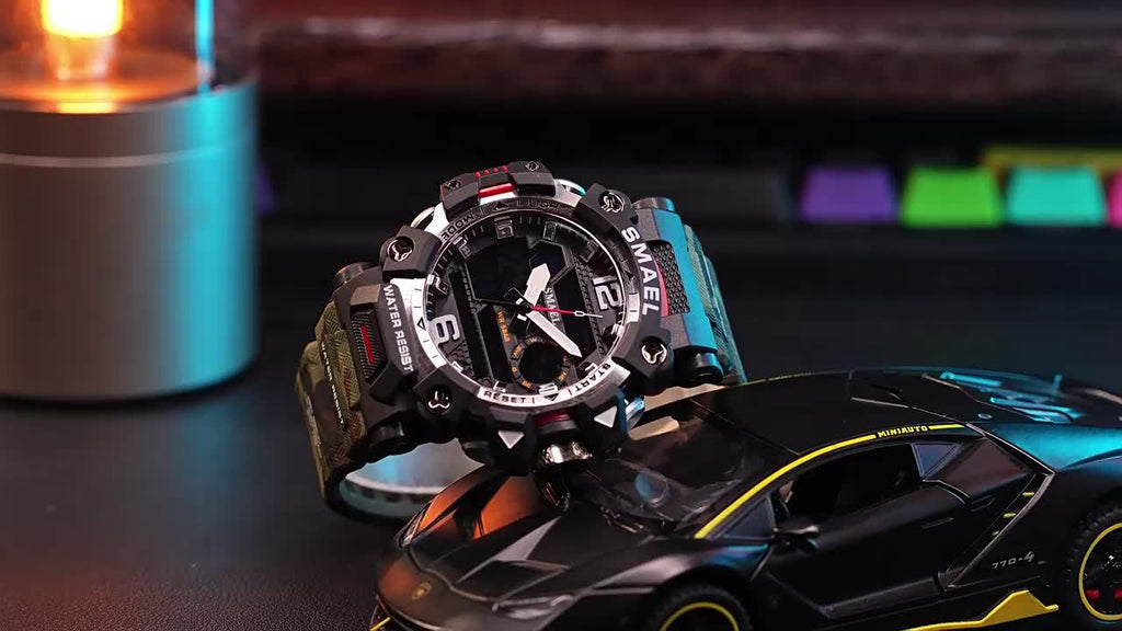SMAEL Off-road Camouflage Men's Large Dial Watch, Luminous,, Alloy Dual Display Watch FS