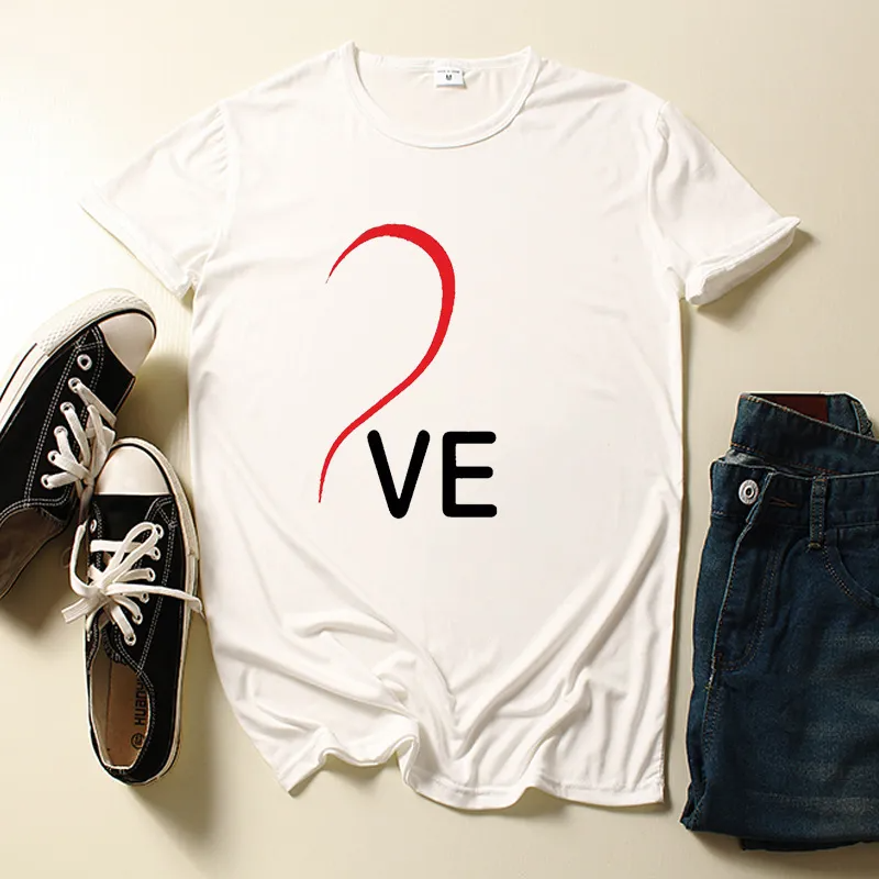 (Buy 1 Get 1) Valentine Day Simple Fashion Heart-Shaped Love Letter Print Round Neck Short-Sleeved Couple T-Shirt