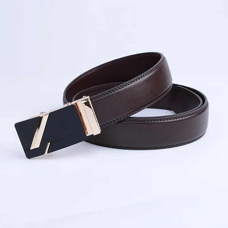 Men Fashion Casual Business Solid Color Leather Metal Buckle Belt