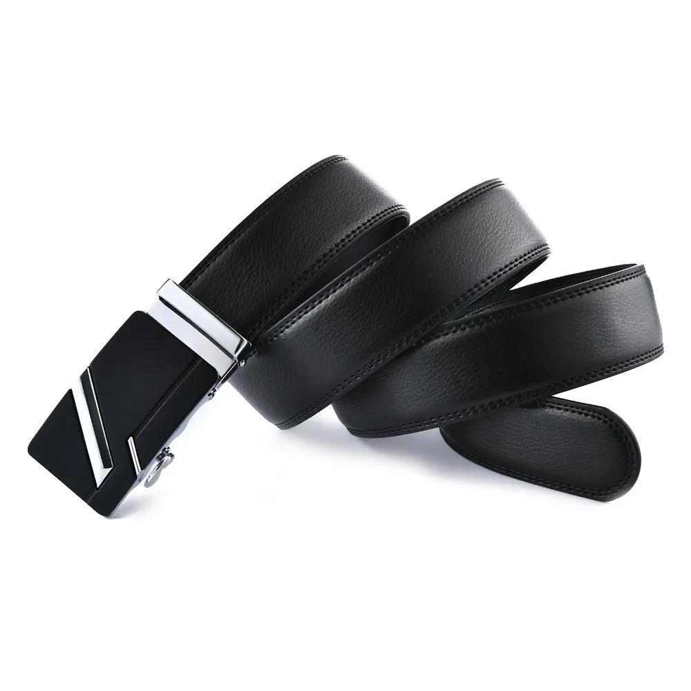 Men Fashion Casual Business Solid Color Leather Metal Buckle Belt