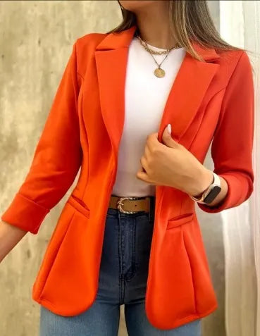 Women Solid Color Simple Long Sleeve Blazer Jacket