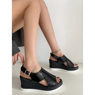 Summer Fashion Plus Size Ankle Buckle Strap Platform Wedge Beach Sandals