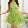 Women Sweet Neck Solid Color Sleeveless Party Dress