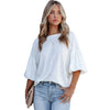 Women Casual Solid Color Pullover Round Neck Puff Sleeve Blouses