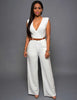 Women Elegant Work Office High Waist V Neck Sleeveless Solid Color Wide Leg Jumpsuits With Belt